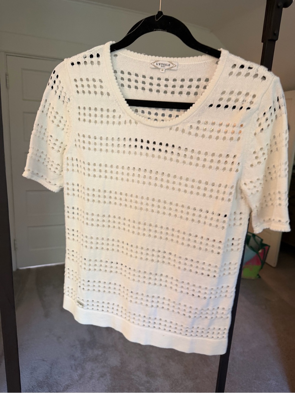 Crochet Knit Short Sleeve Top - White